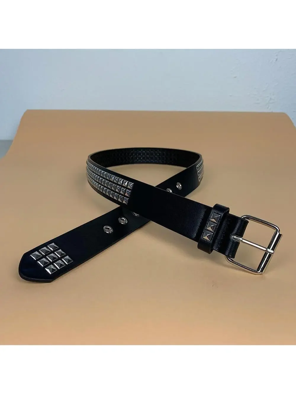 Vintage Y2K Black Punk Studded Diamond Belt